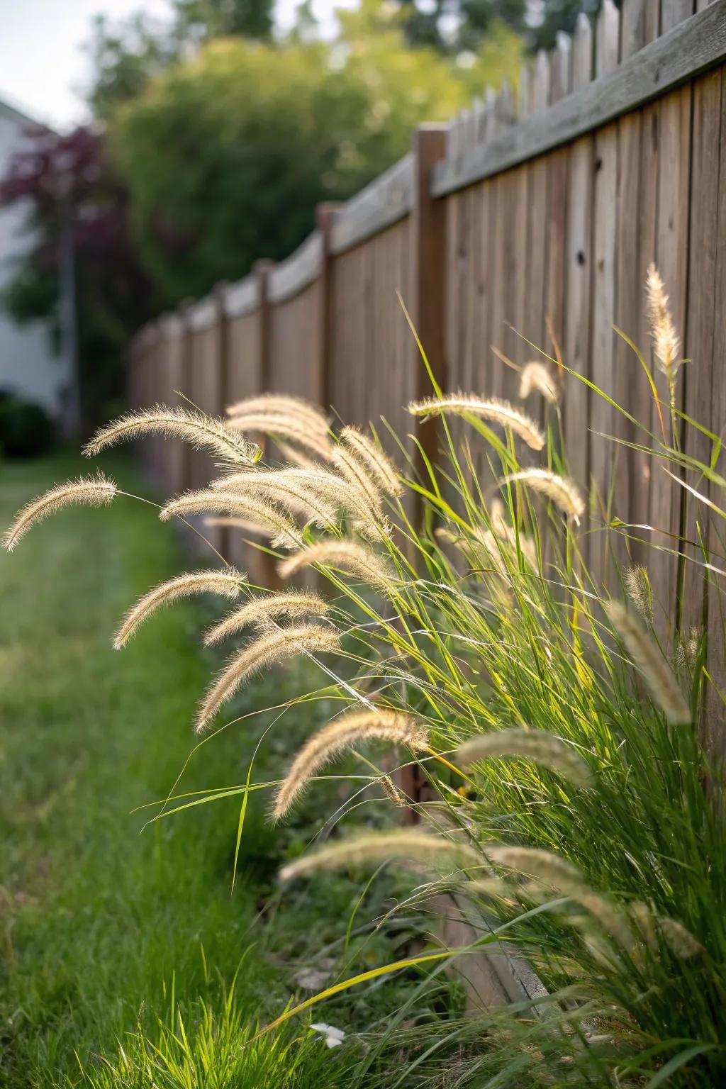Decorative grasses add texture and a hint of untamed beauty to every fence line.