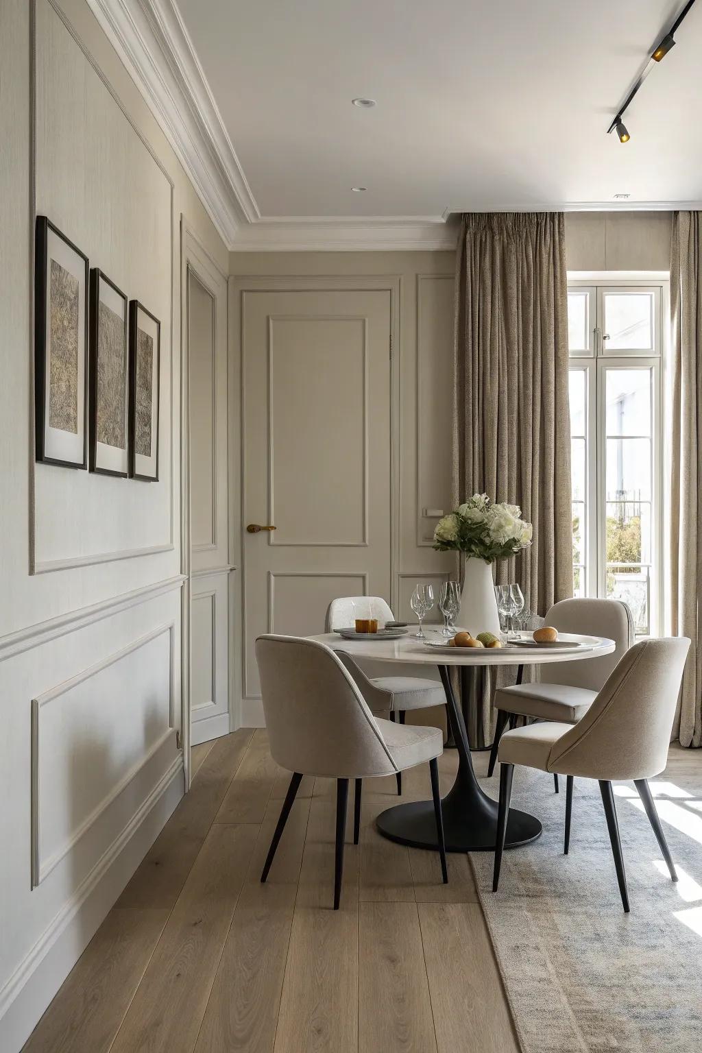 Smooth baseboards for a moderate, present day lounge area.