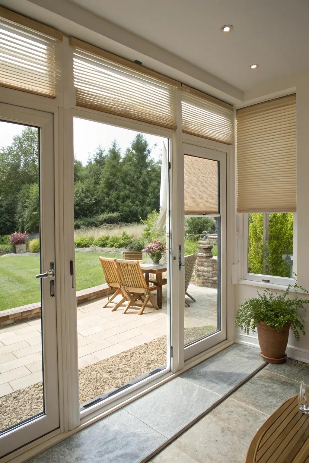 Shades that go well with outside spaces enhance cohesion.