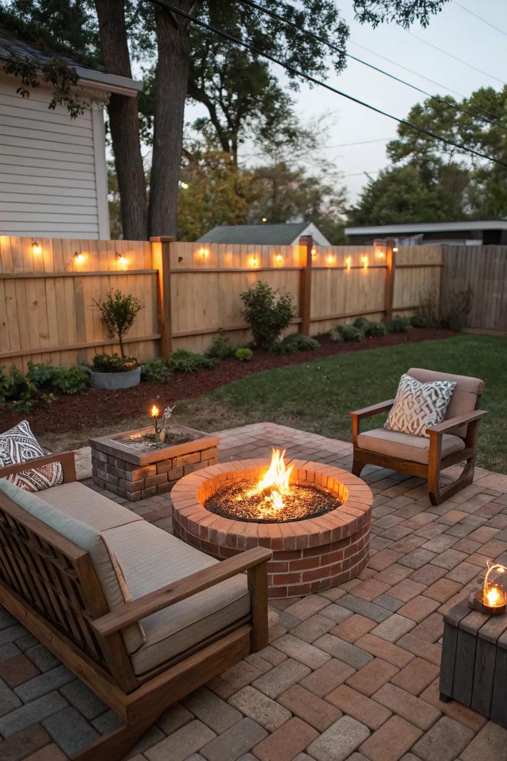 A fire pit establishes a warm and welcoming vibe for gatherings.