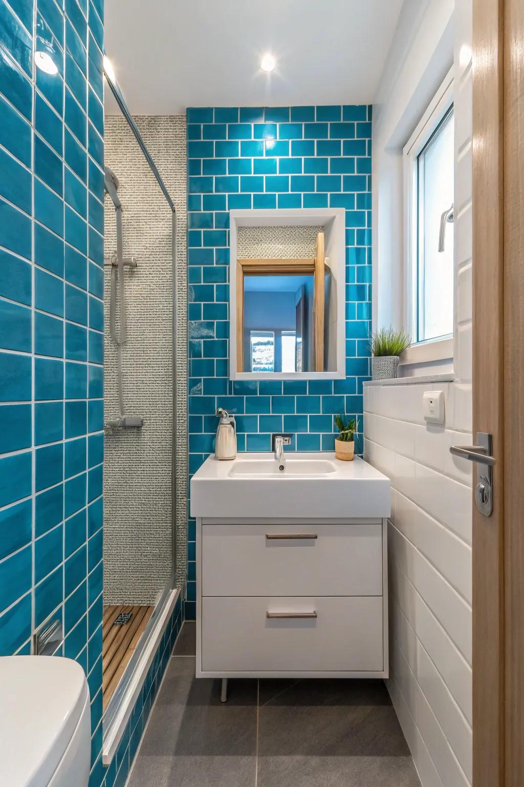 Vibrant colors turn compact bathrooms into lively retreats.