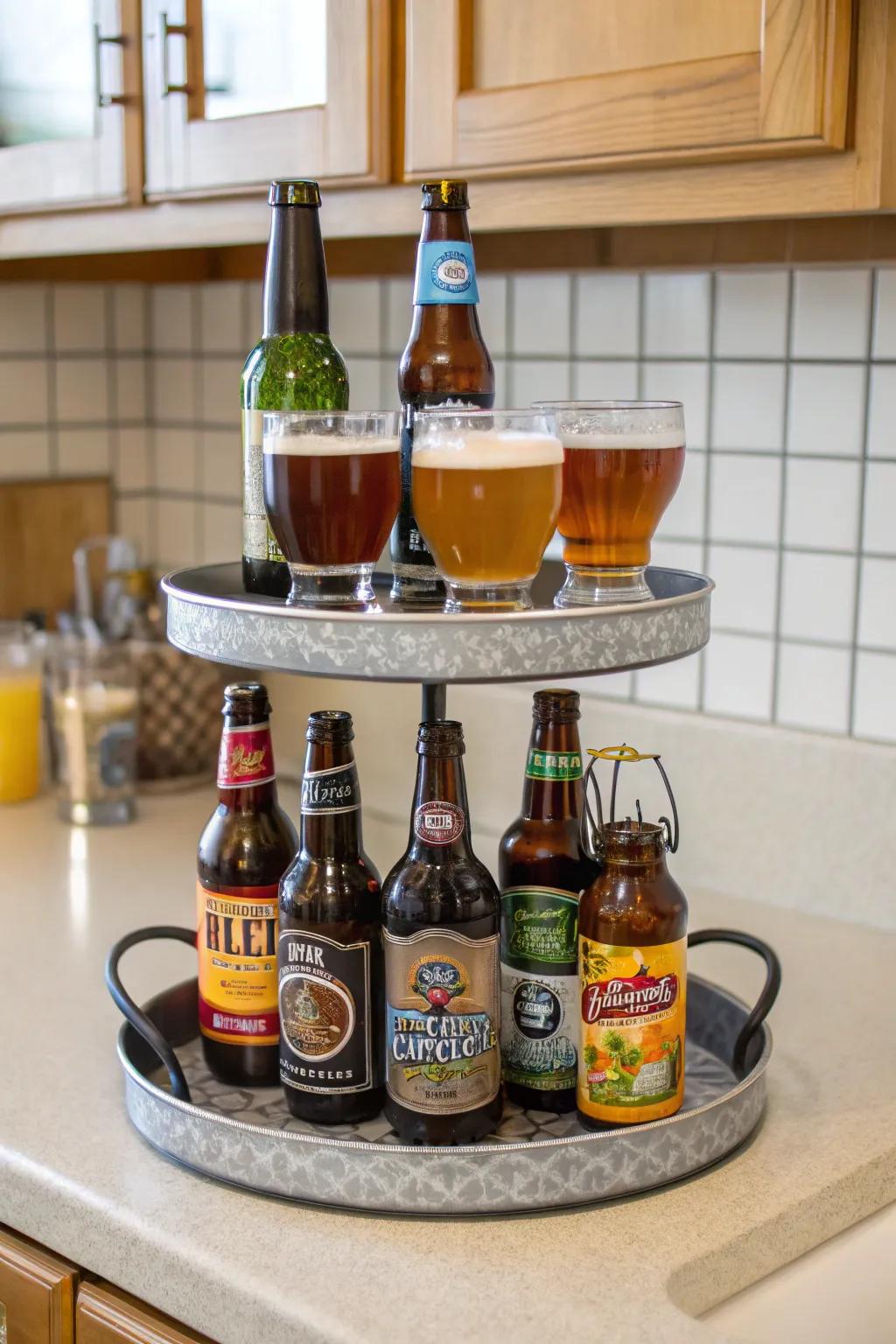 Graded platter brew display contributing height and curiosity.