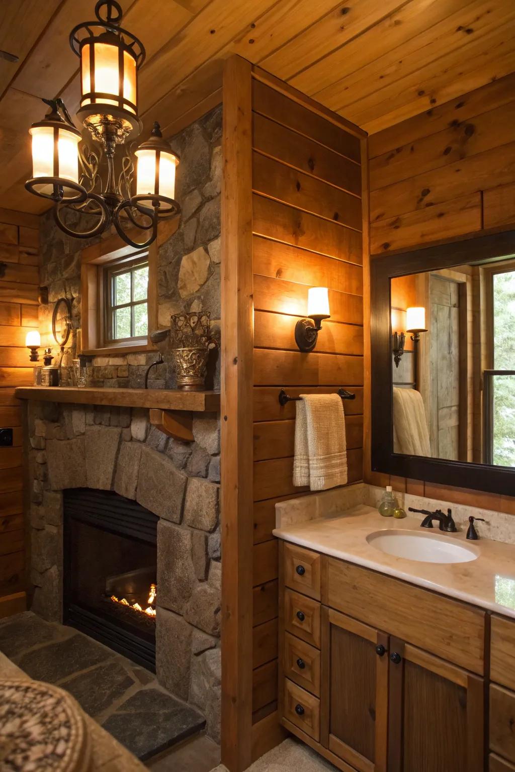 Inviting lighting enhances the snug vibe of the area.