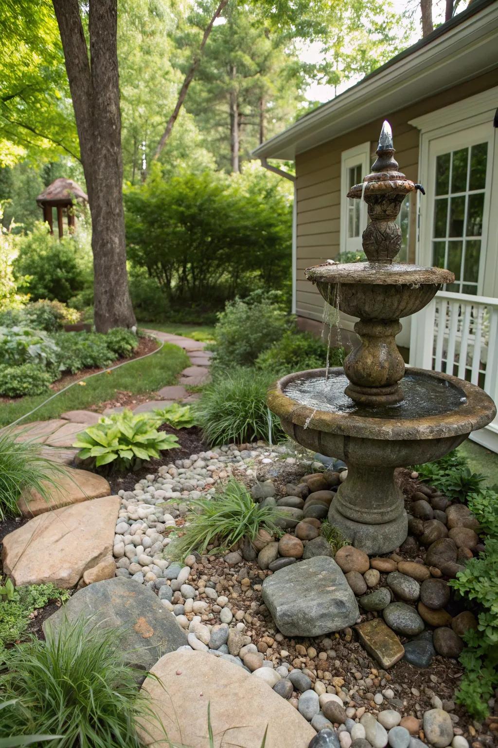 Small rocks and rocks establish an organic, serene retreat.
