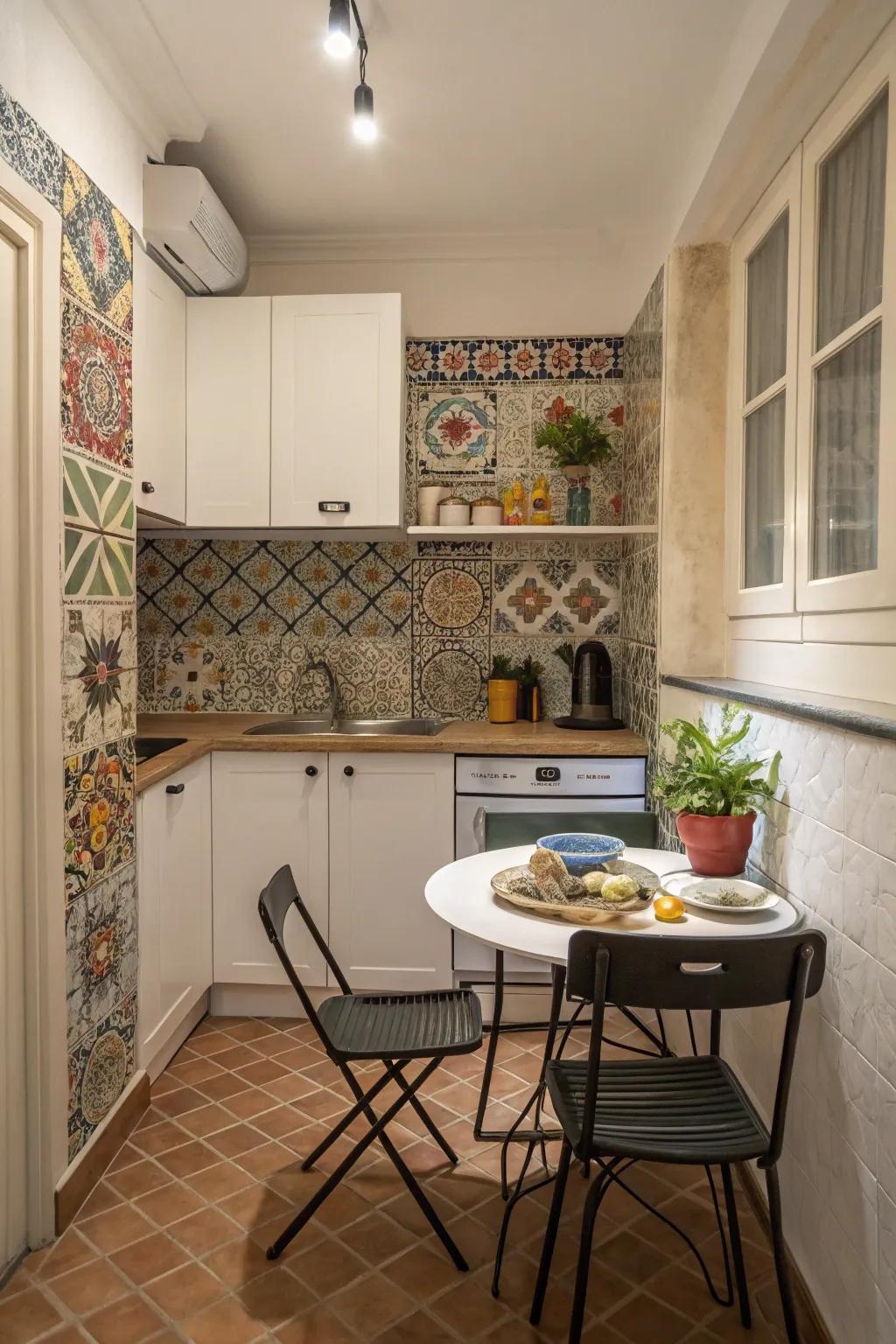 An ornamental splash-guard establishes a striking focal feature in this kitchen.