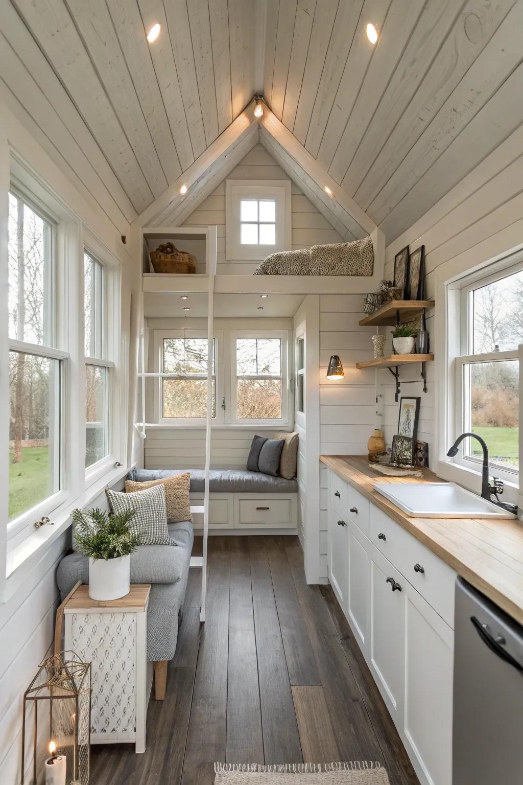 Using bright and neutral colors to open up the loft area.