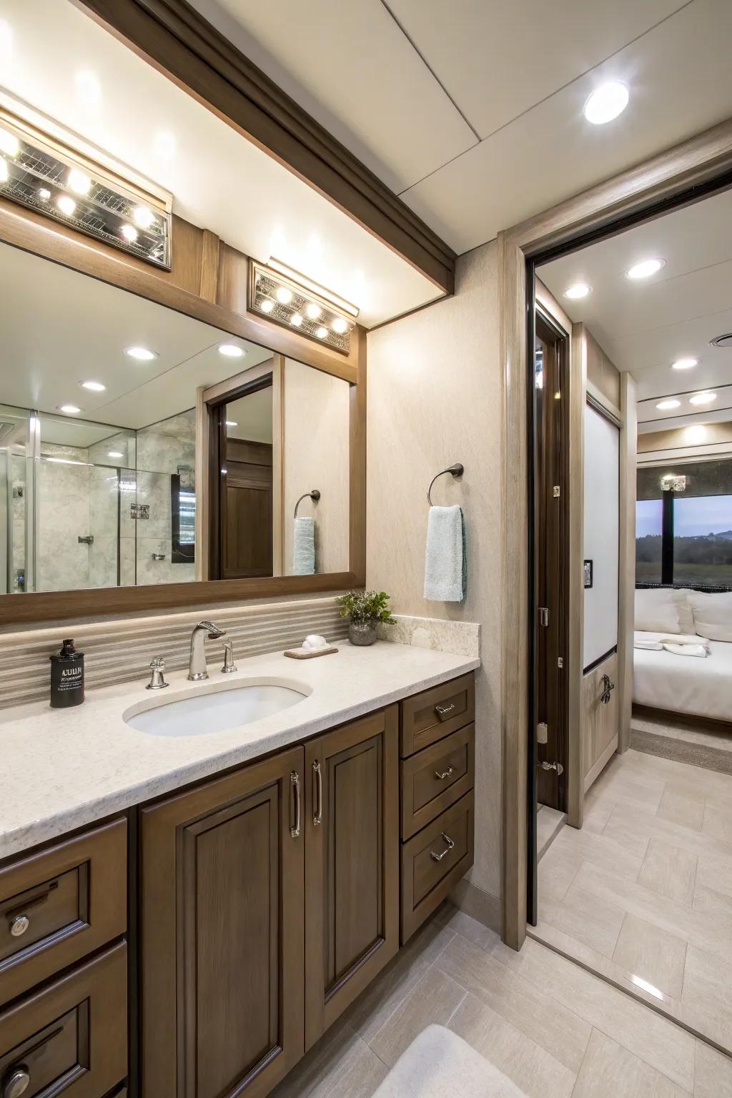 Mirrors can make your RV bathroom feel bigger and brighter.