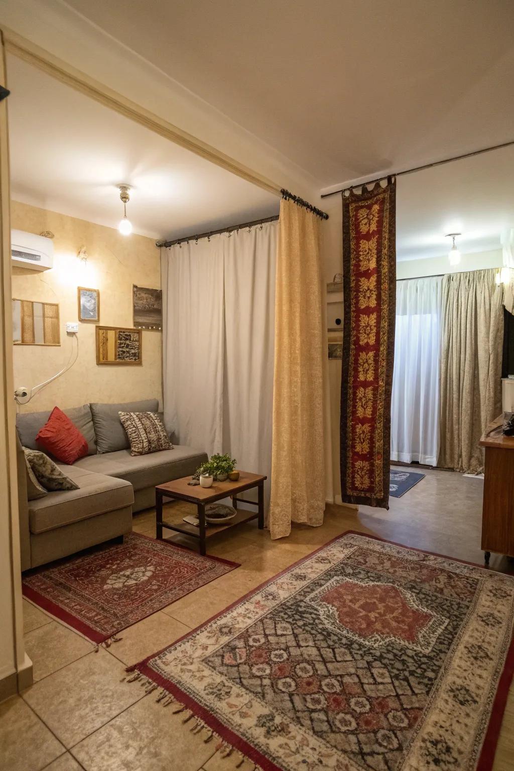 Define spaces using decor for a tidy arrangement.