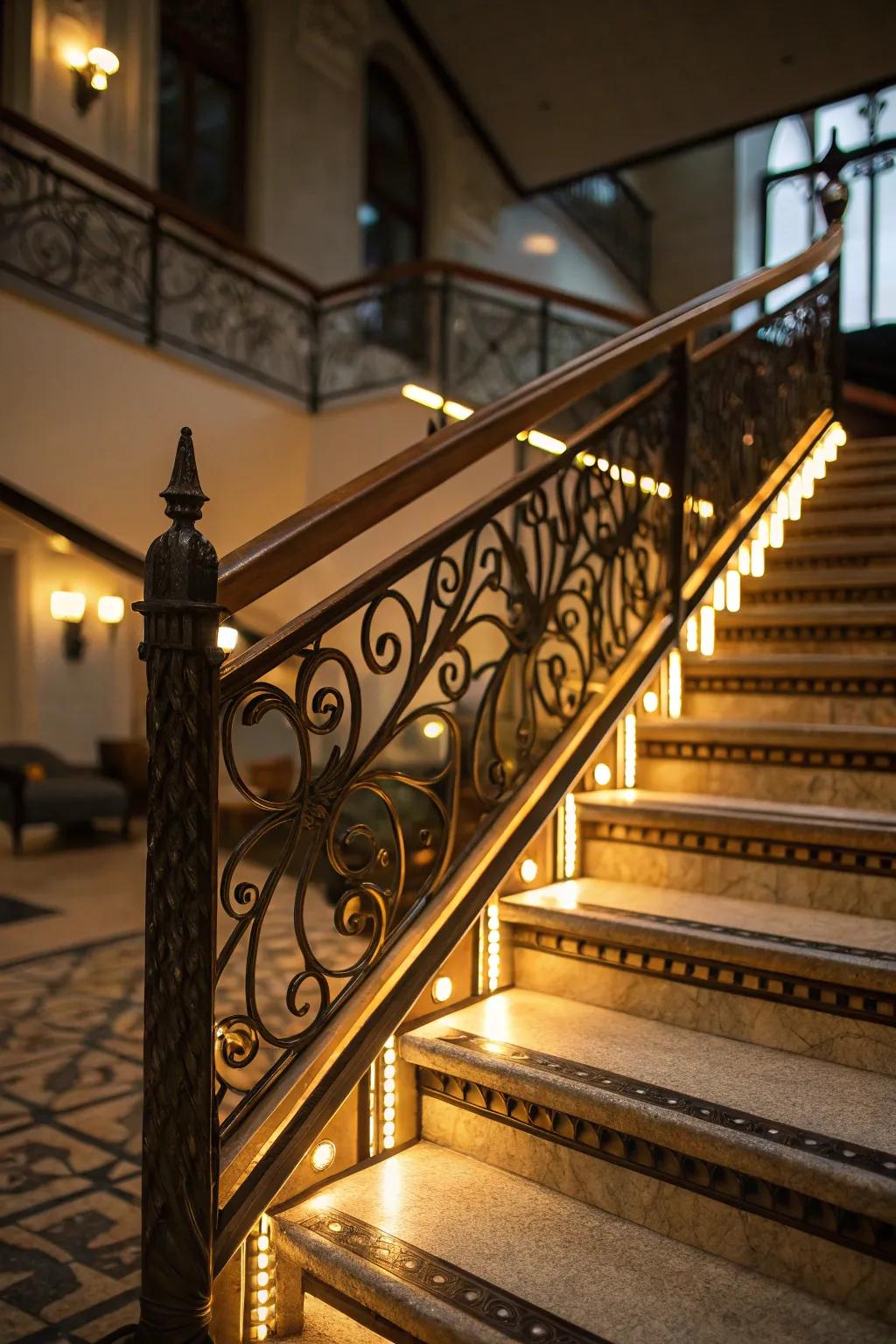 Accent lighting calls attention to structural elements.