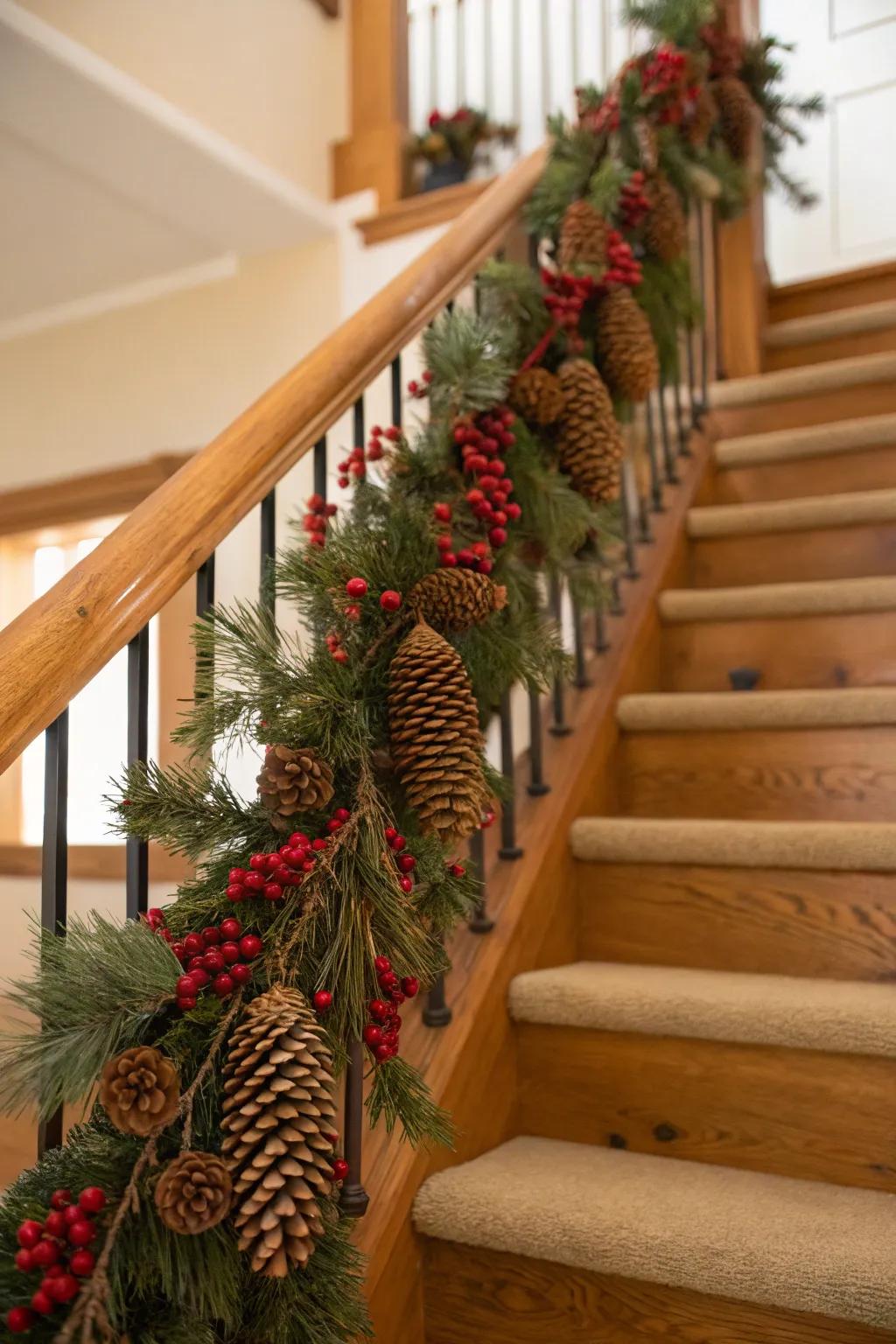 The outdoors' cone-shaped fruit and vibrant seeds inject countryside appeal into this garland.