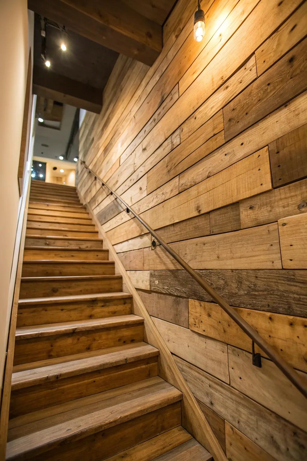Natural beauty with salvaged wood accents for your stairway.