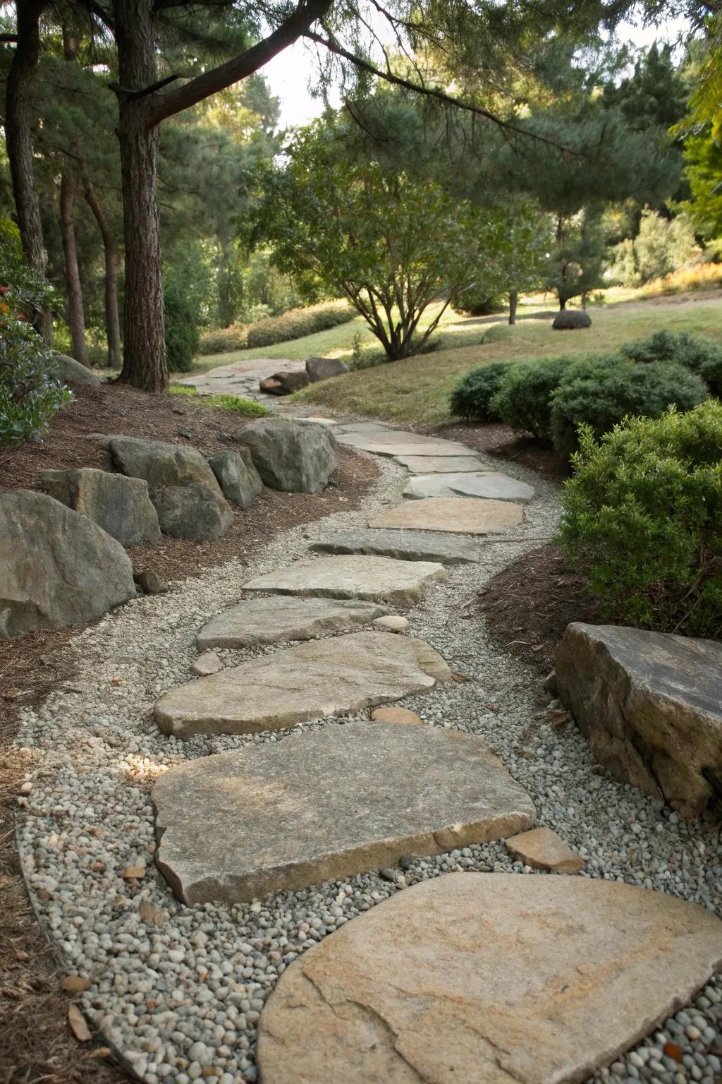 Small rock introduces texture and sound to your garden path.