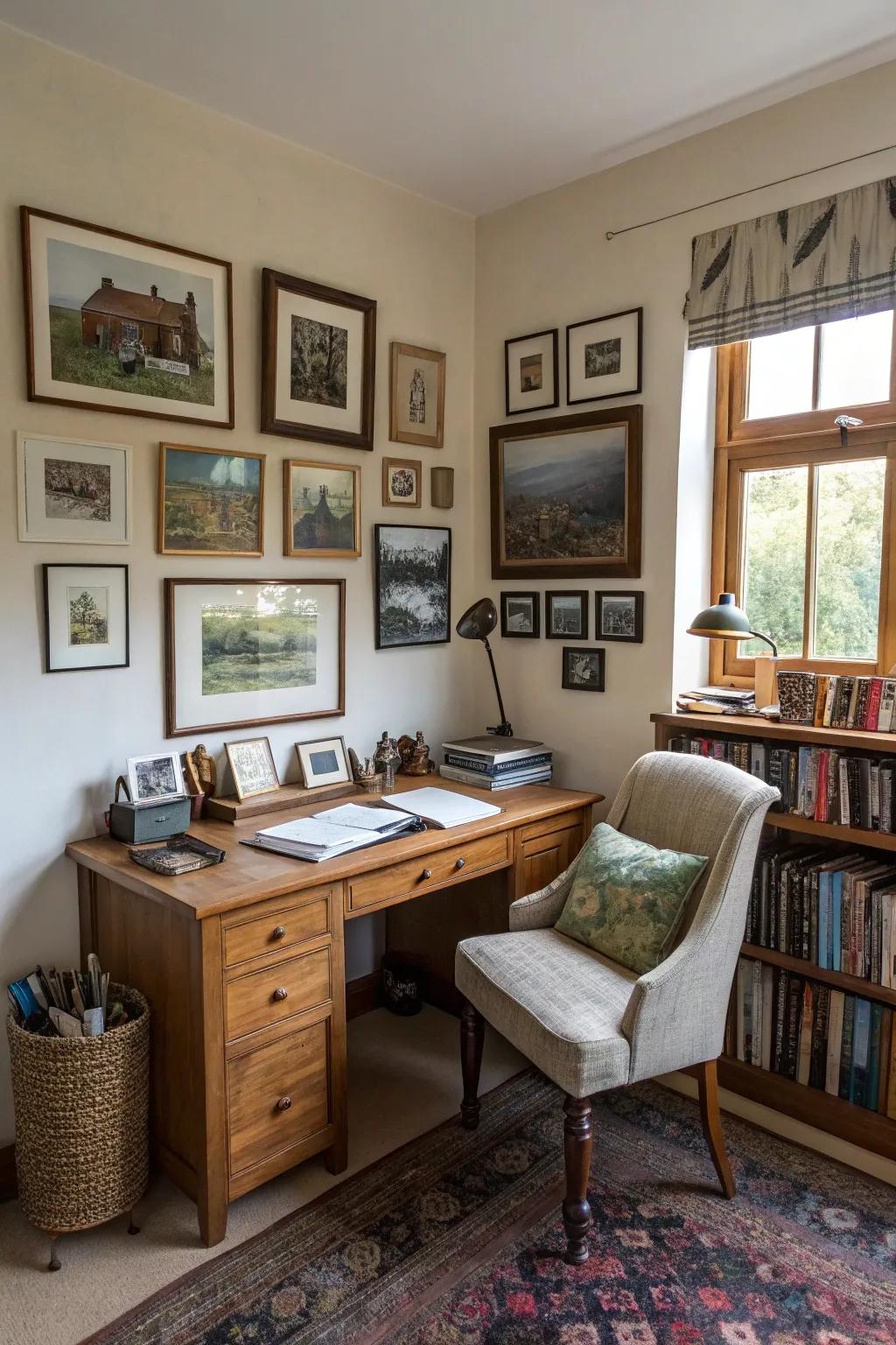 Unique touches personalize the study area.