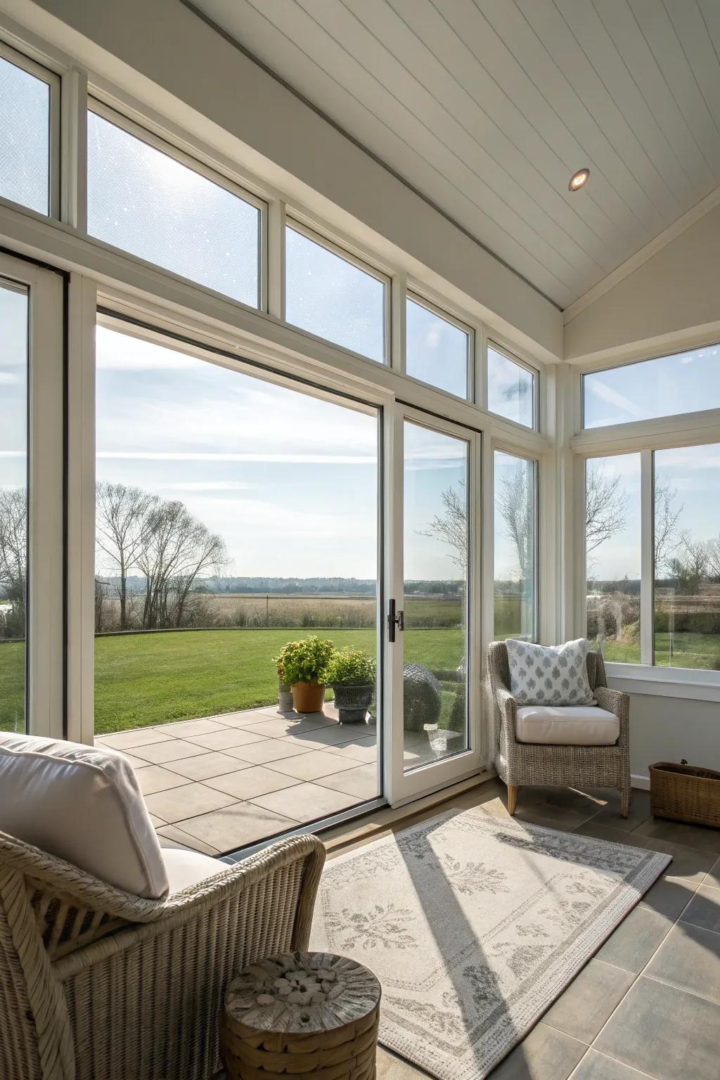 Horizontal windows offer a modern aesthetic with simple outdoor access.