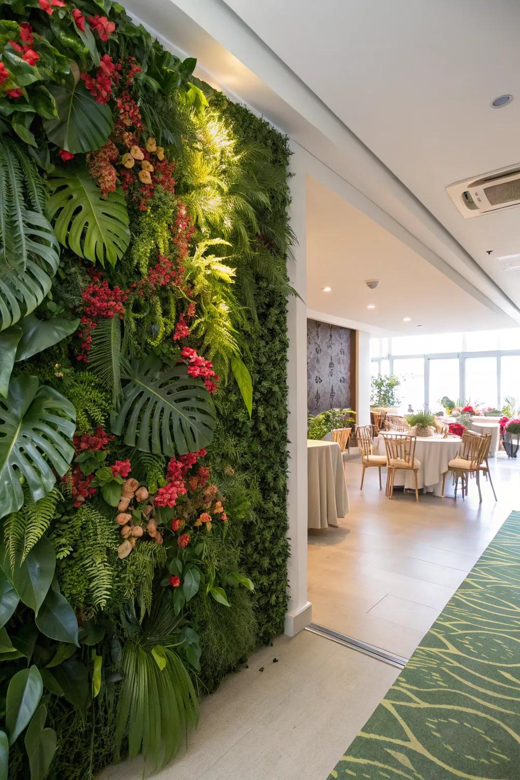 A lush greenery wall bringing an element of nature indoors.