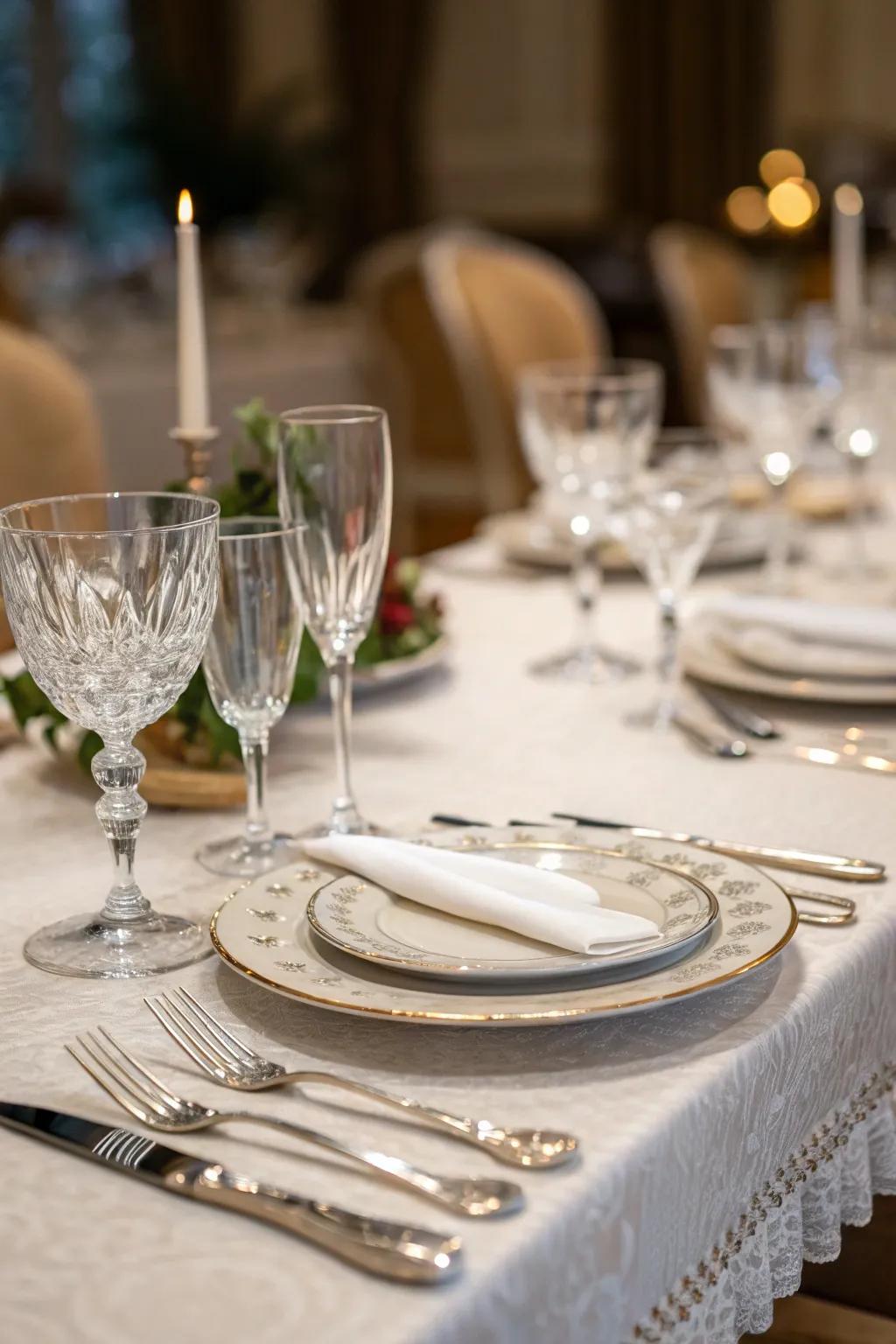 Elegant glassware and cutlery elevate the table setting with luxury.