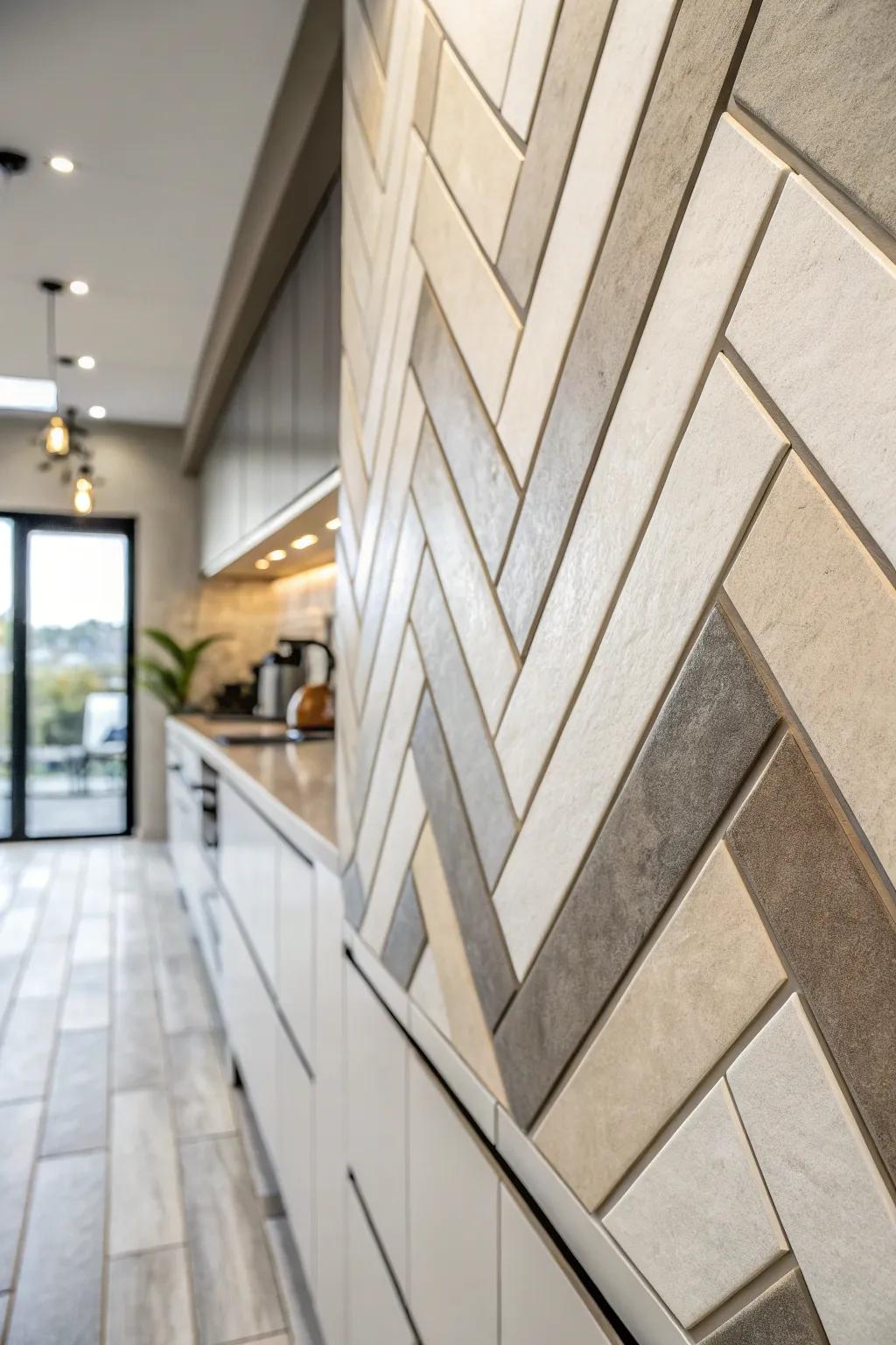 Slanted narrow squares infuse unexpected magnitude into this fashionable surface.