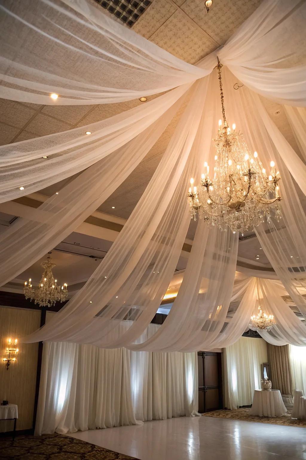 Cultivate a magical atmosphere with overhead fabric sheer drapes.