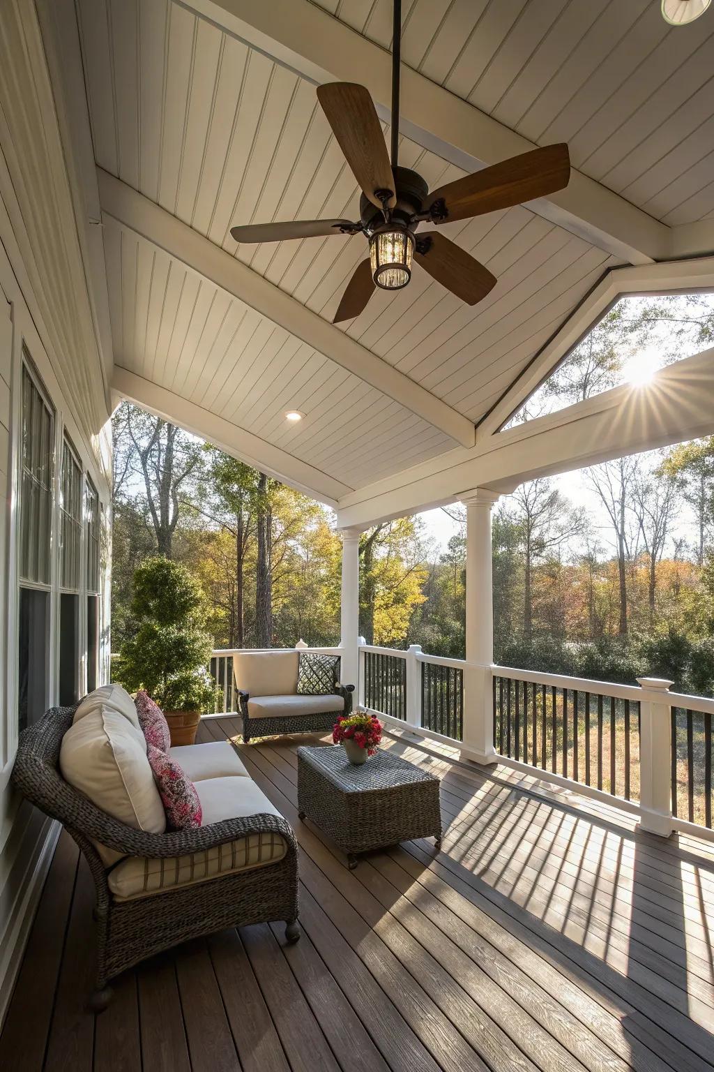 Remain cool and stylish via an overhead fan on your porch.