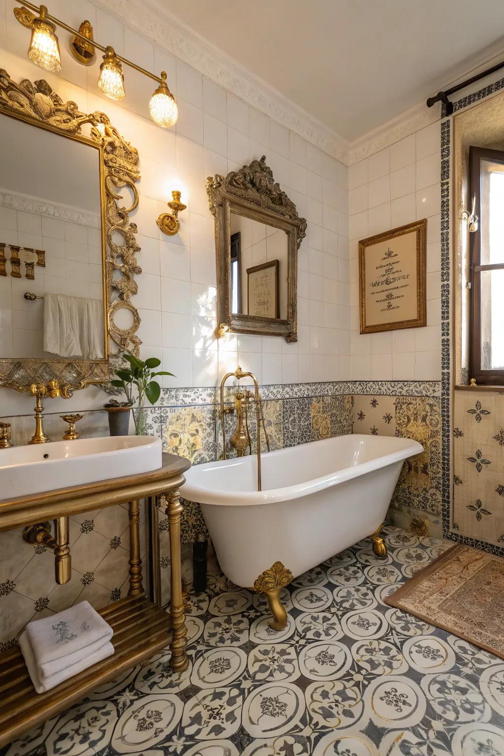 Gilded and bronze pieces add an ageless elegance to vintage bathrooms.