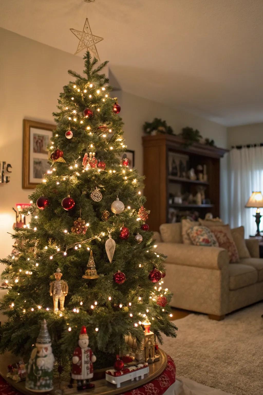 Nostalgic scenes bring storytelling to this vintage tree.