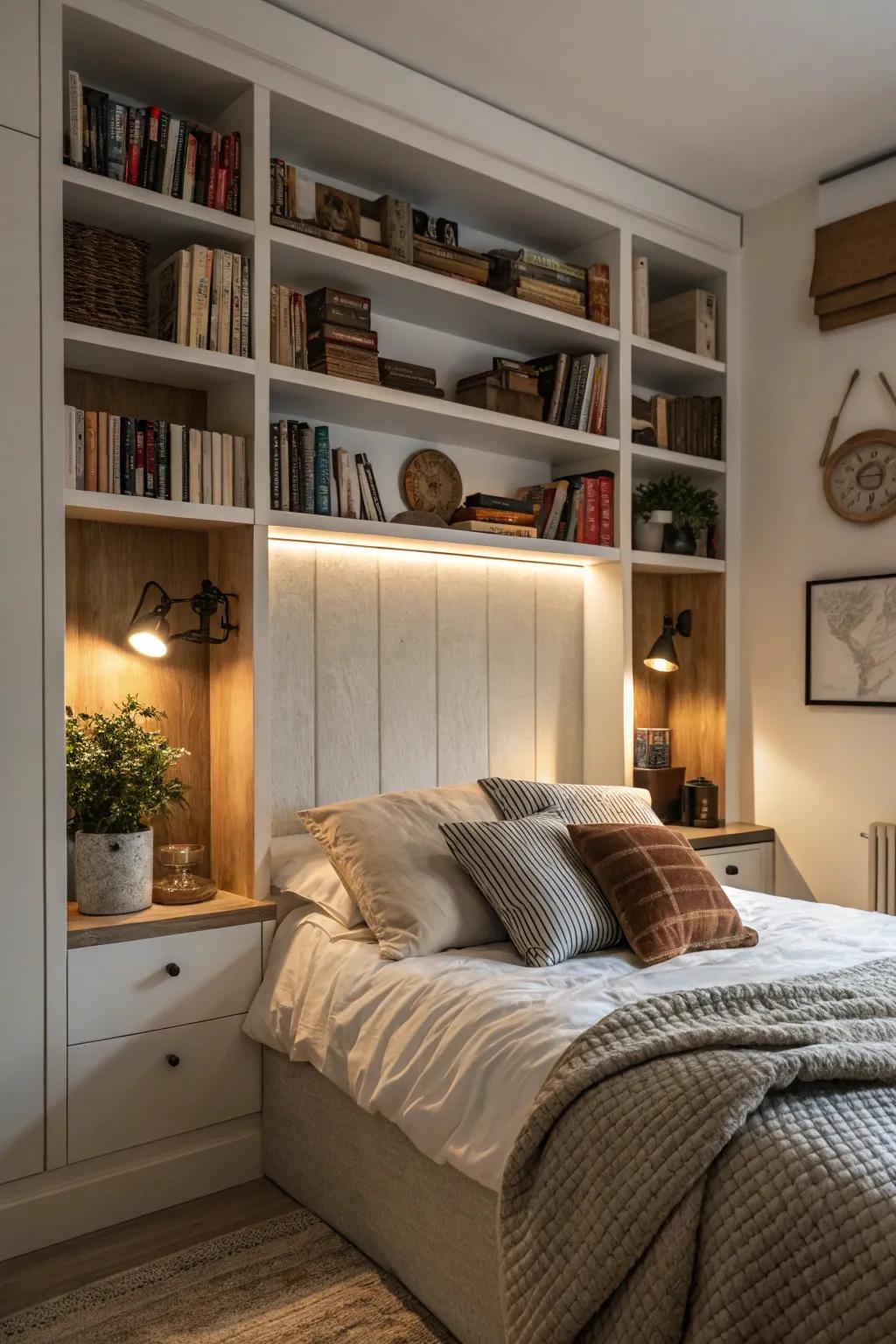 Fixed shelves present finesse and practical storage.