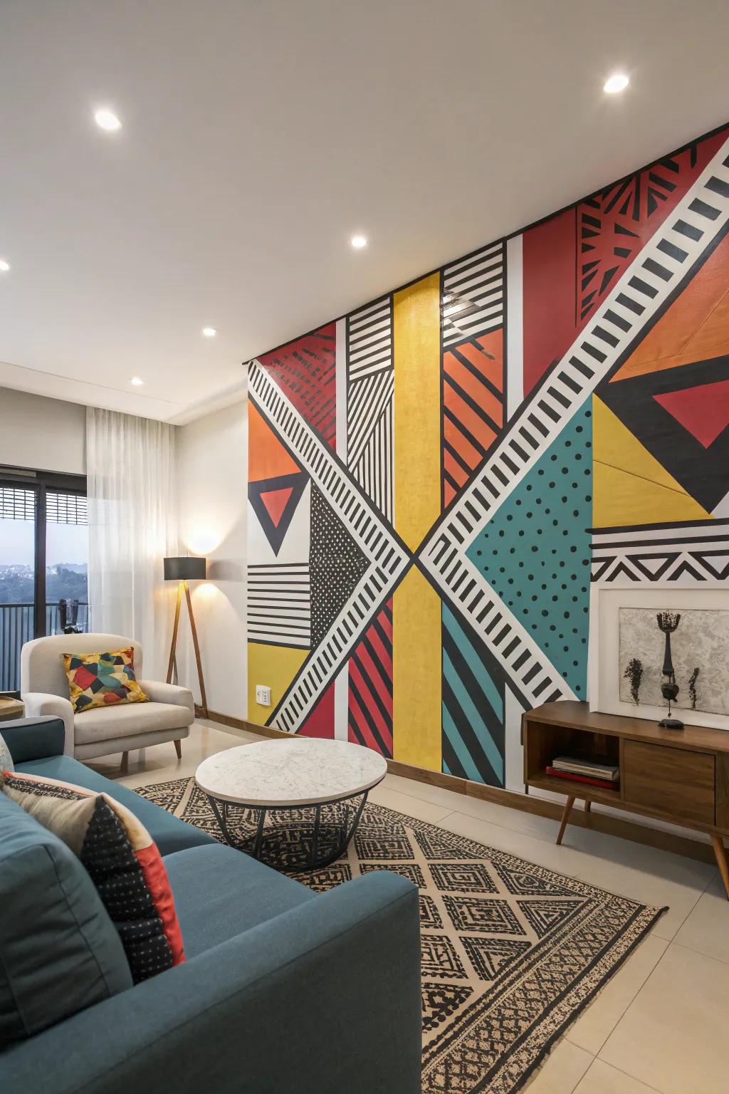 Provide a modern feel with a stylish geometric mural.
