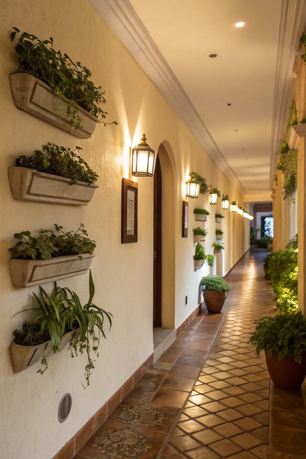 Artistic earthenware receptacles add sophistication to any wall.