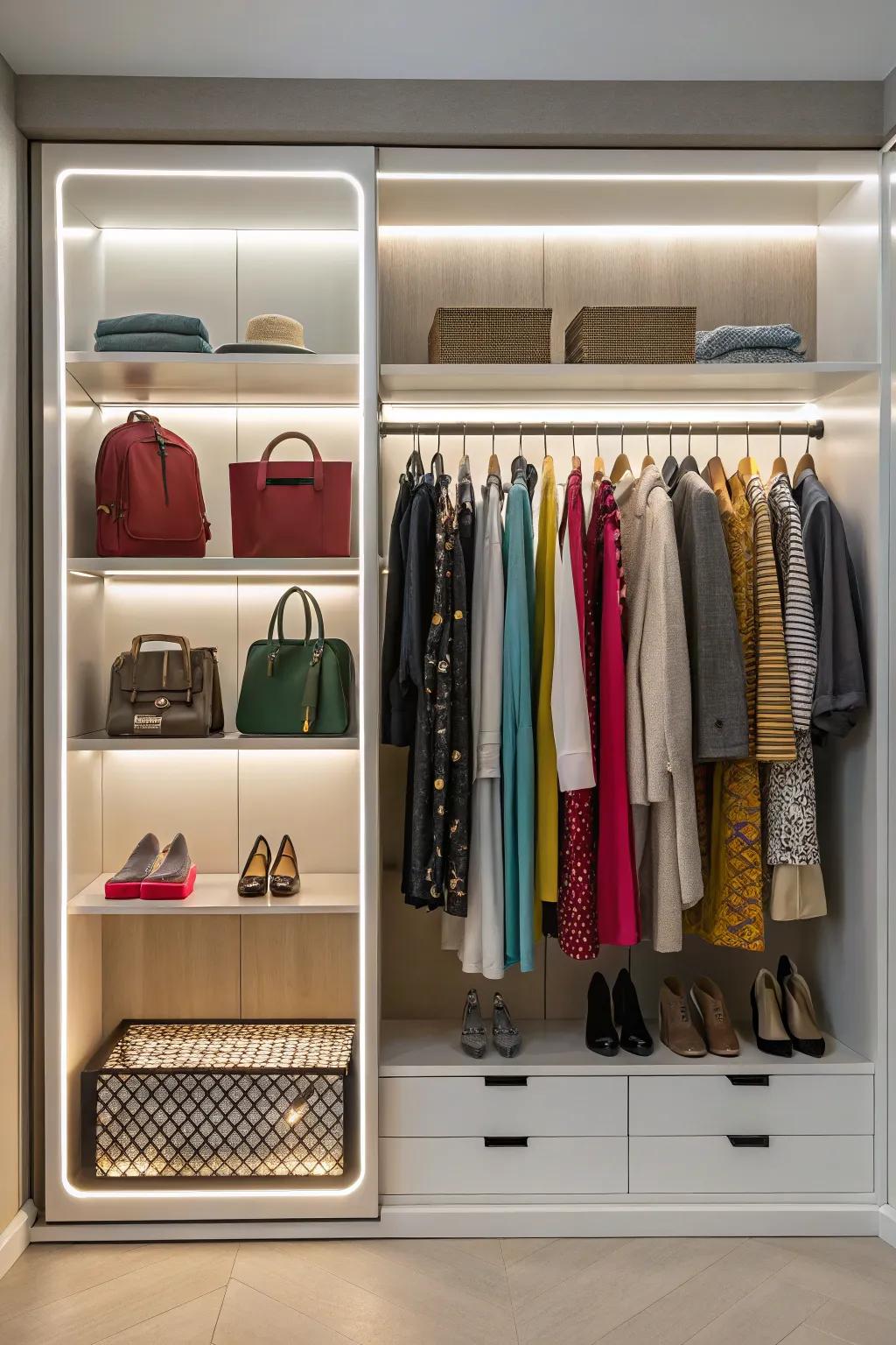 Bright lights add both utility and flair to your closet.