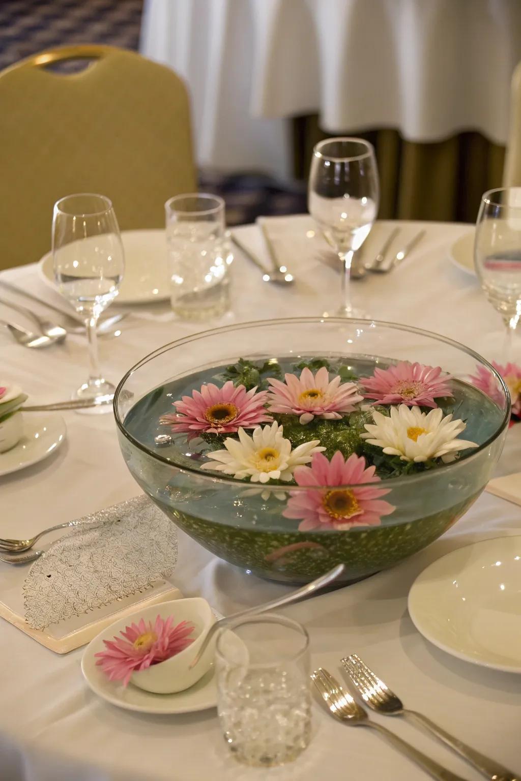 Drifting blooms design a captivating centerpiece.