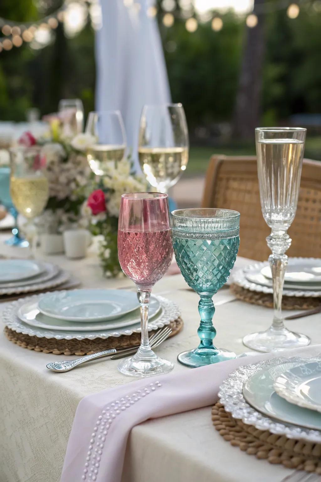 Assorted stemware adds visual fascination