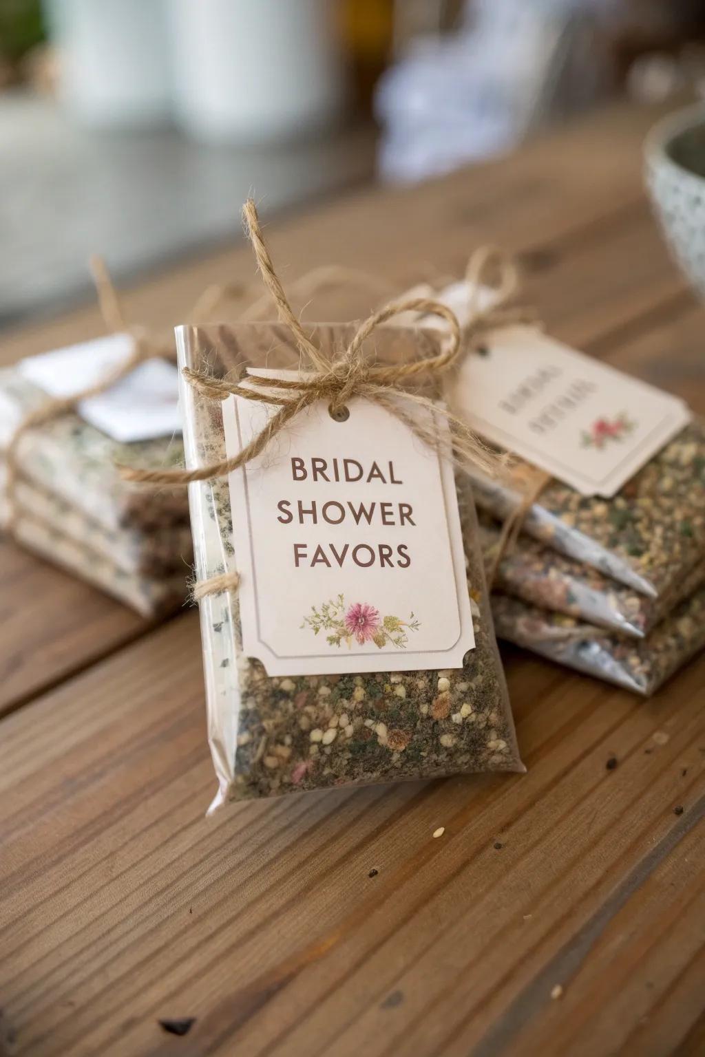 Wildflower seed bundles make careful, eco-friendly favors.