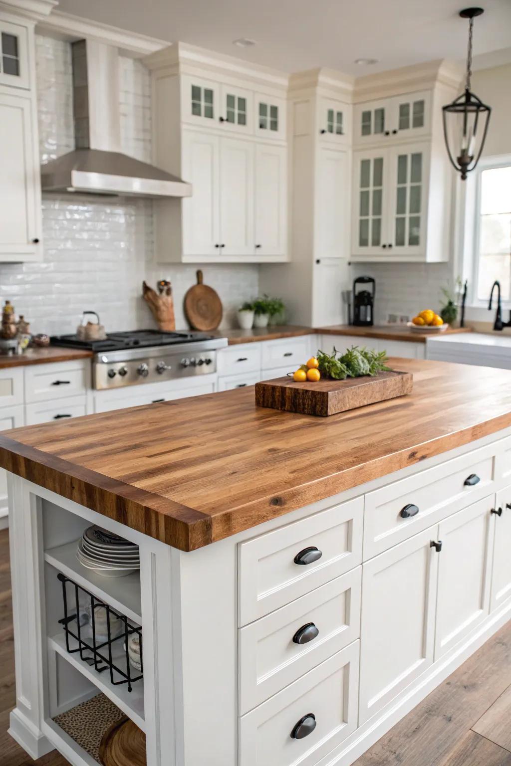 A kitchen island that harmonizes style with practical functionality.