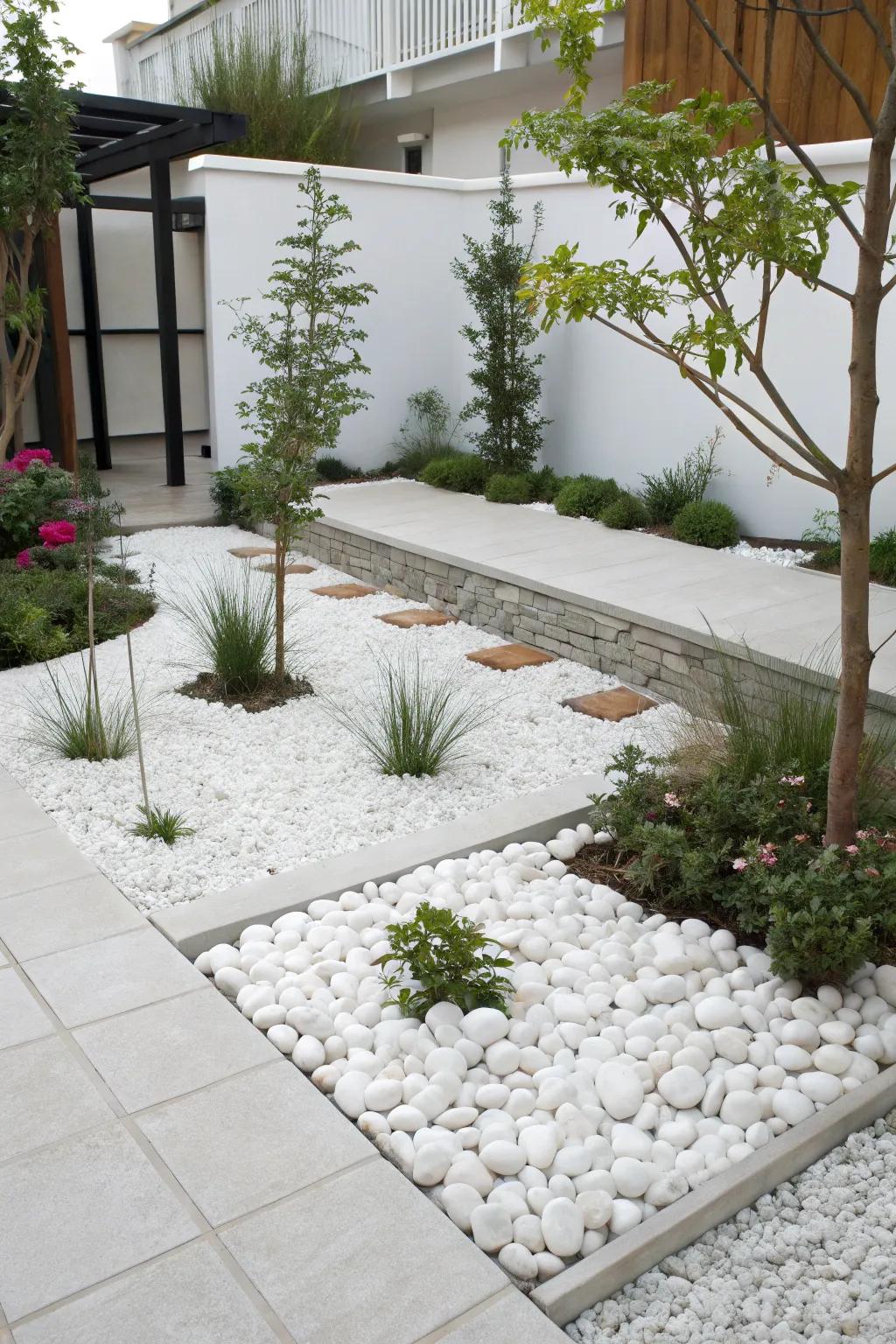 Pale stones provide a modern and simple garden accent.