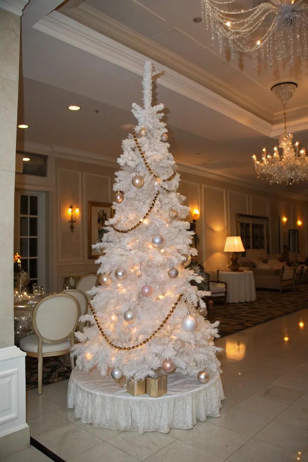 A white pencil tree featuring retro glam using pearls and nostalgic trinkets.