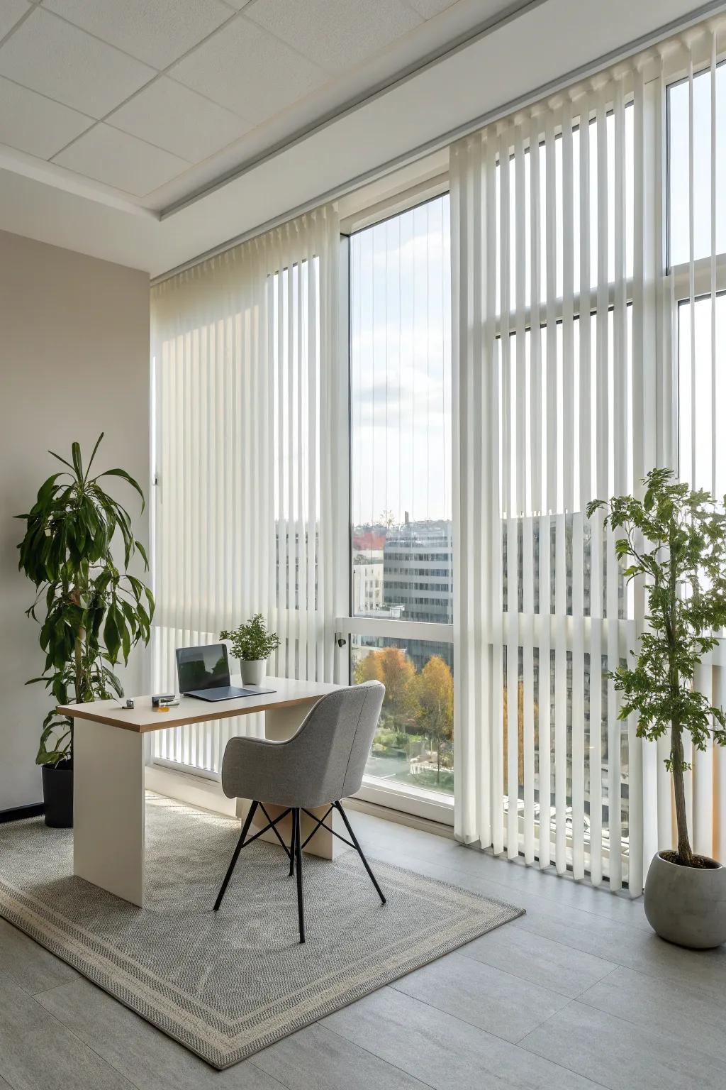 Upright blinds offer a sleek, modern aesthetic for tall windows.