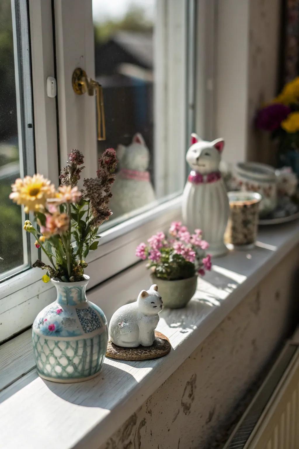 Trinkets offer appeal and individuality to the windowsill.