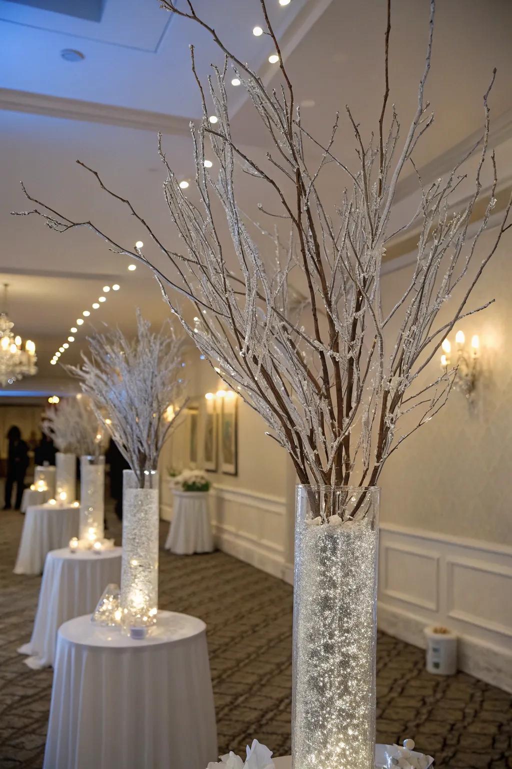Snow-laden stems usher a hint of nature indoors.