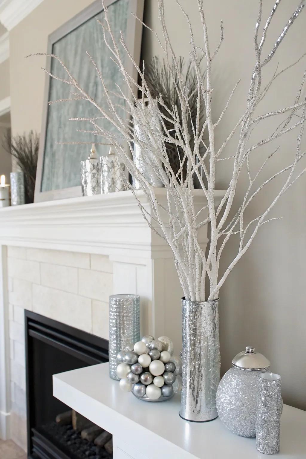 A minimalist approach with alabaster branches fashions sophistication.