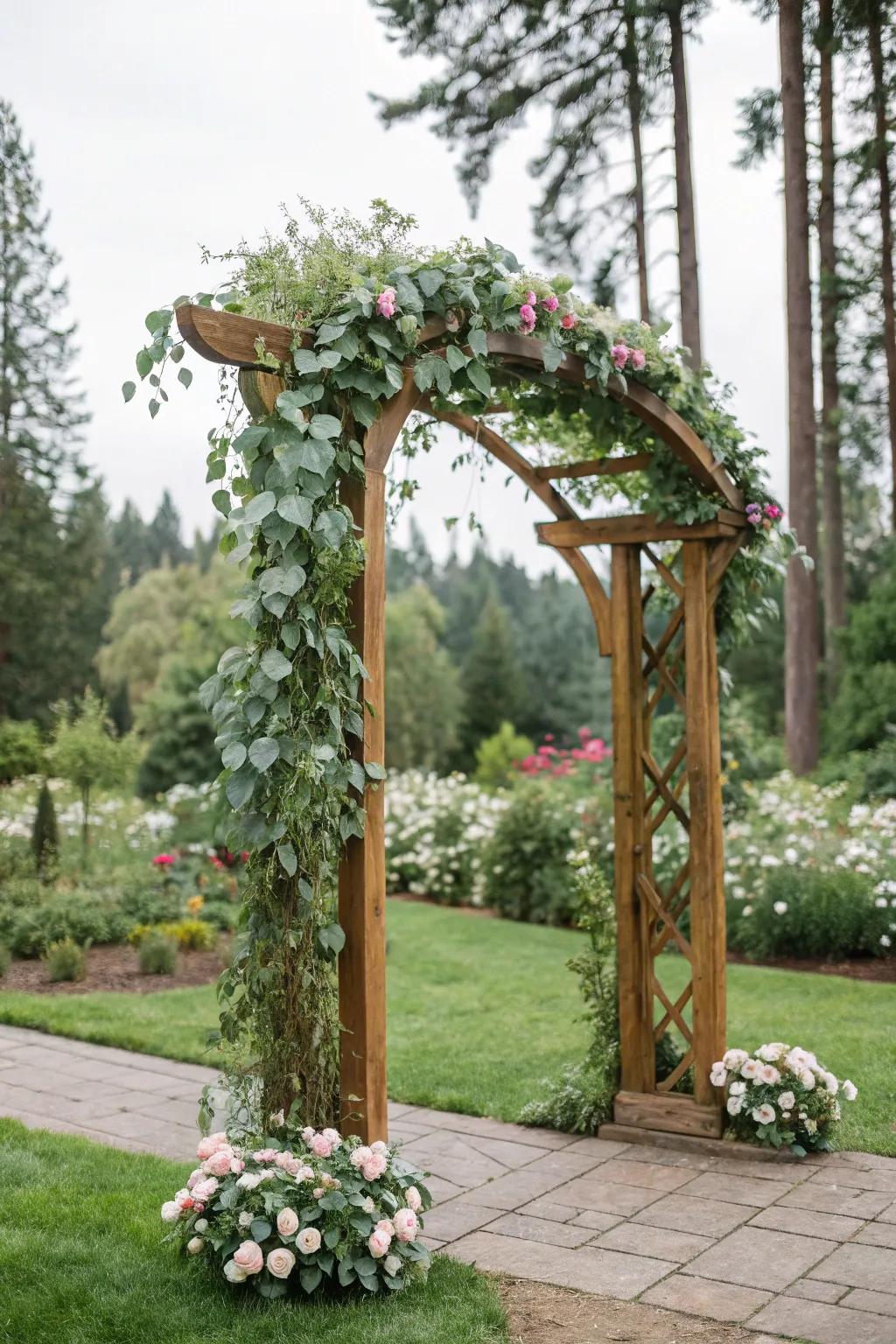 Native foliage turns your arch into a green sanctuary.