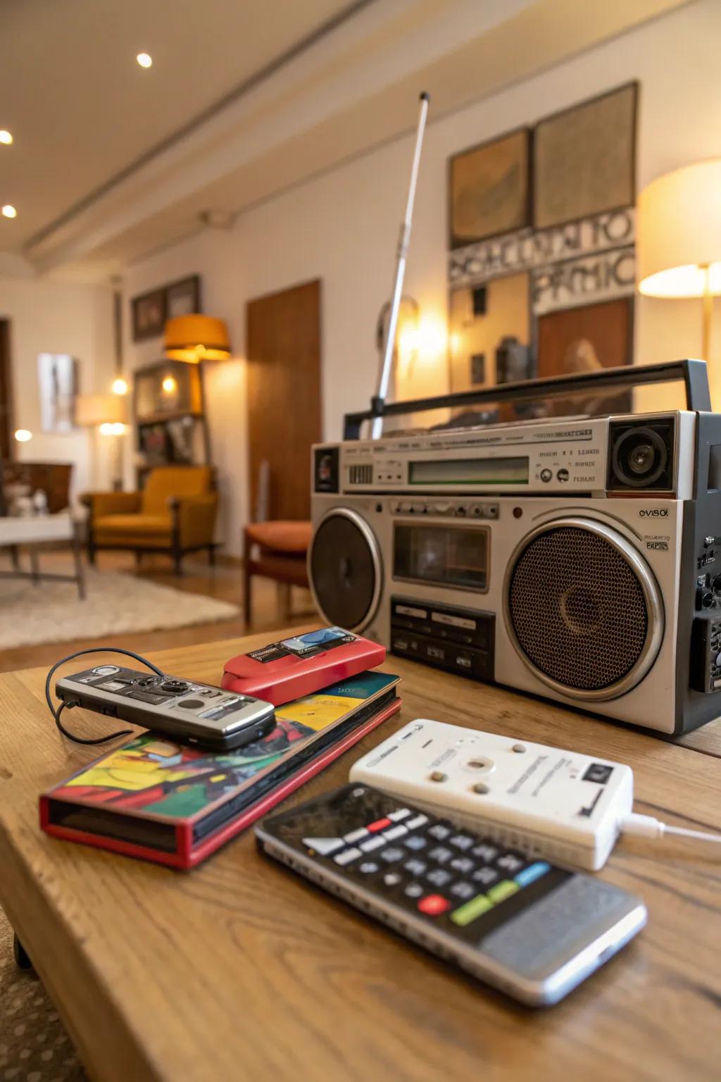 Vintage tech gadgets bring nostalgic charm to any space.