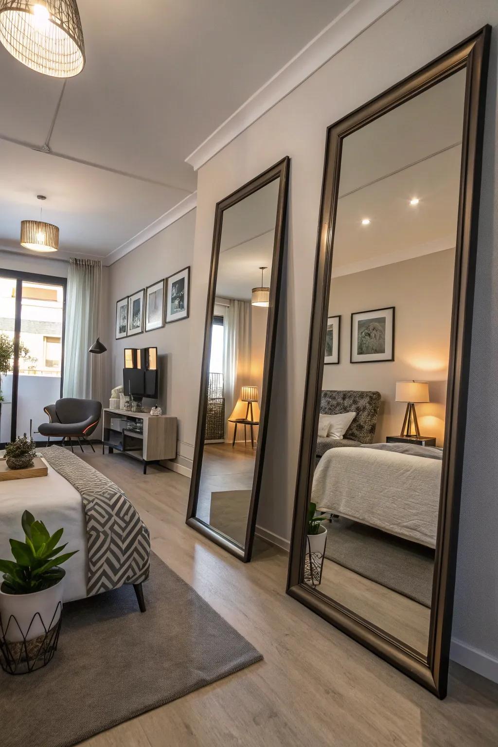 Mirrors serve as a strategic tool for visually augmenting your studio space.