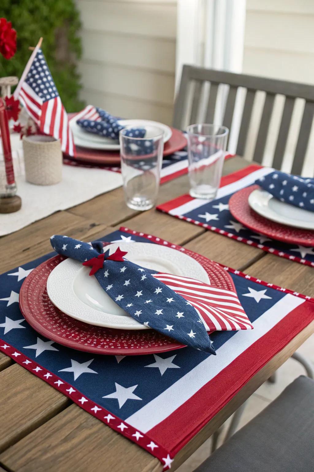 A stars and stripes table runner adds elegance to your dining setup.