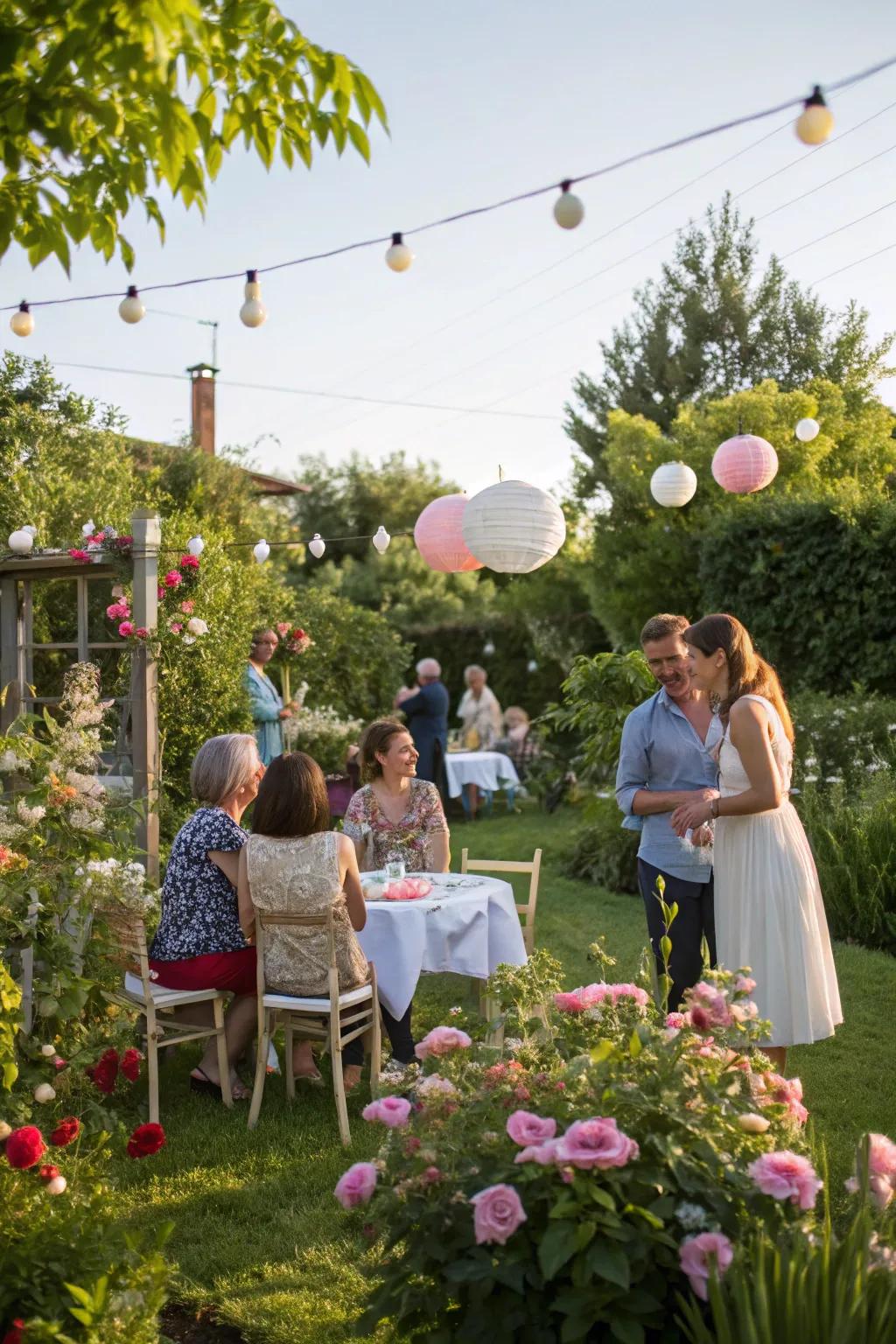 A tranquil outdoor gathering ideal for commemorating milestones.