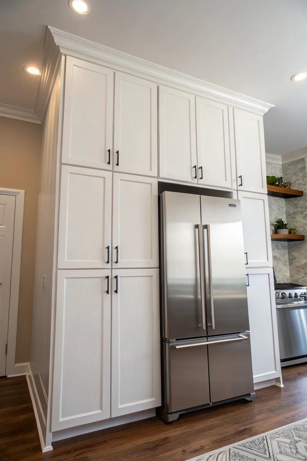 High cabinets maximize vertical dimensions for expanded storage capabilities.