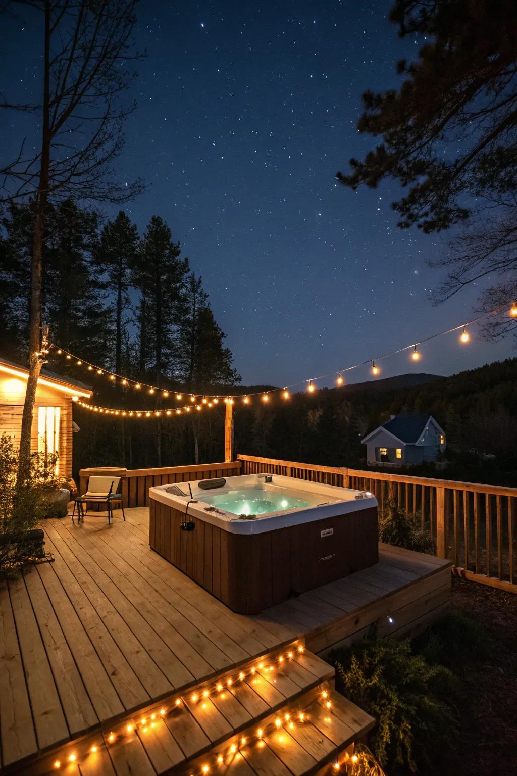 String lights bestow a magical sheen upon your personal spa setting.