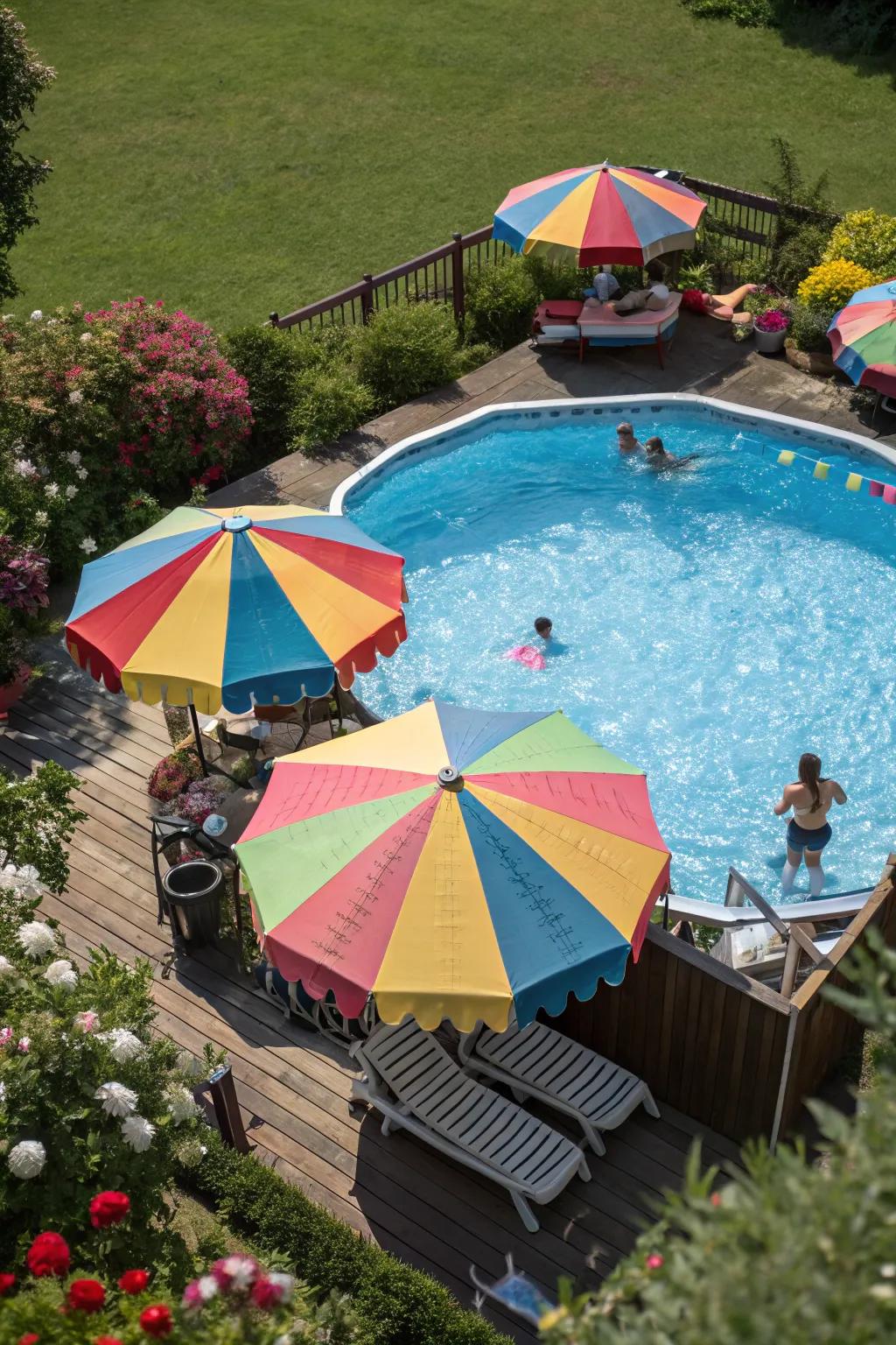 Radiant umbrellas deliver shade and a splash of color.