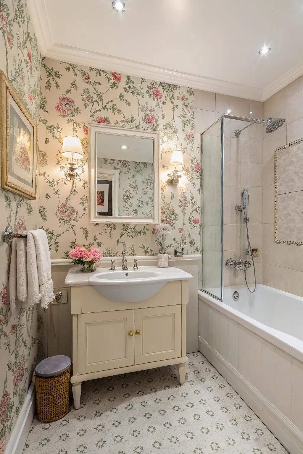 Retro wallpaper injects charm and distinction into any bathroom setting.