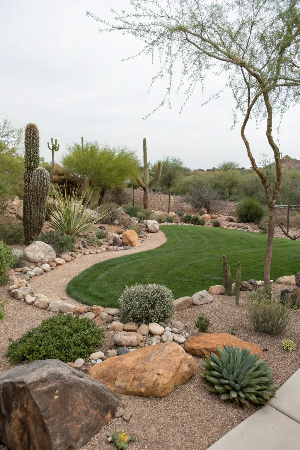 Minimalist turf delivering a lush contrast in a desert landscape.
