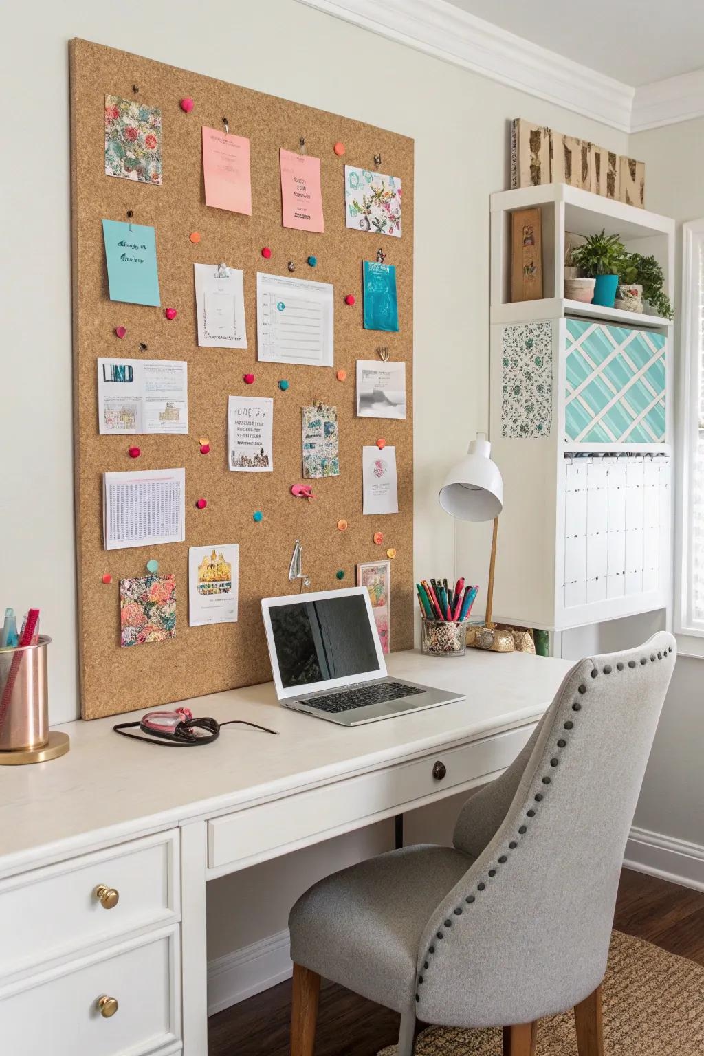 A stylish material cork board to keep you organized and inspired.